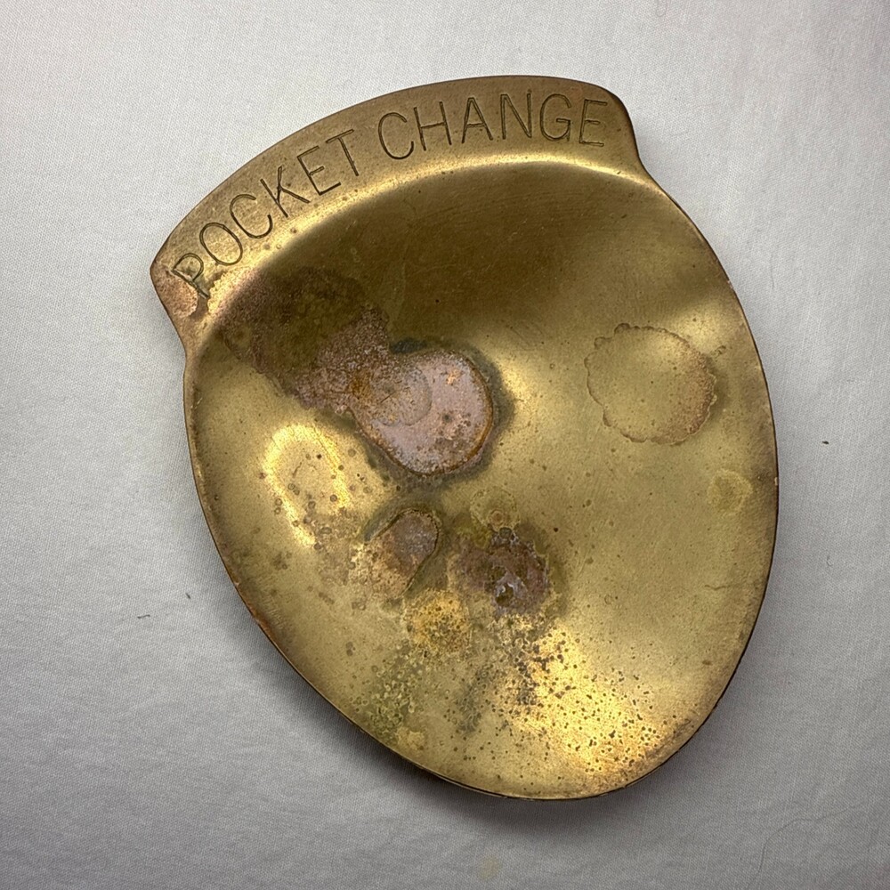 Vintage Solid Brass Pocket Change Coin Tray Dish Catchall Valet 4” MCM